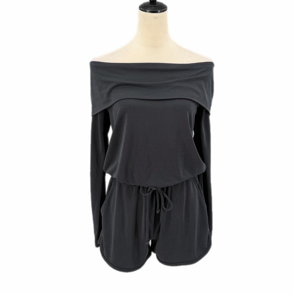 Fabletics Black Off the Shoulder Jersey Athleisure Comfortable Simple Romper